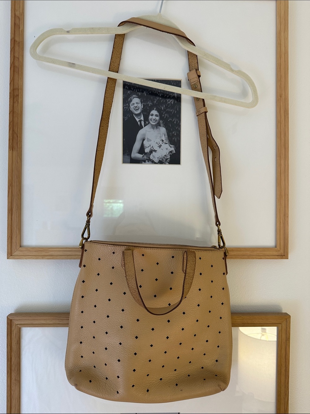 Madewell Tan Perforated Leather Crossbody Bag